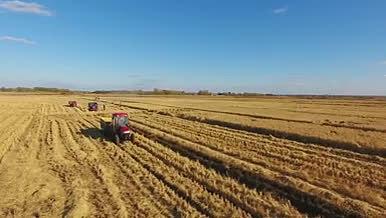 秋季现代化农作物收割航拍实拍视频的预览图
